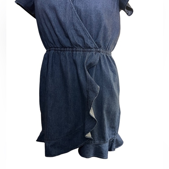 J. Crew Mercantile denim chambray short sleeve faux wrap dress with ruffle hem M - Picture 4 of 12
